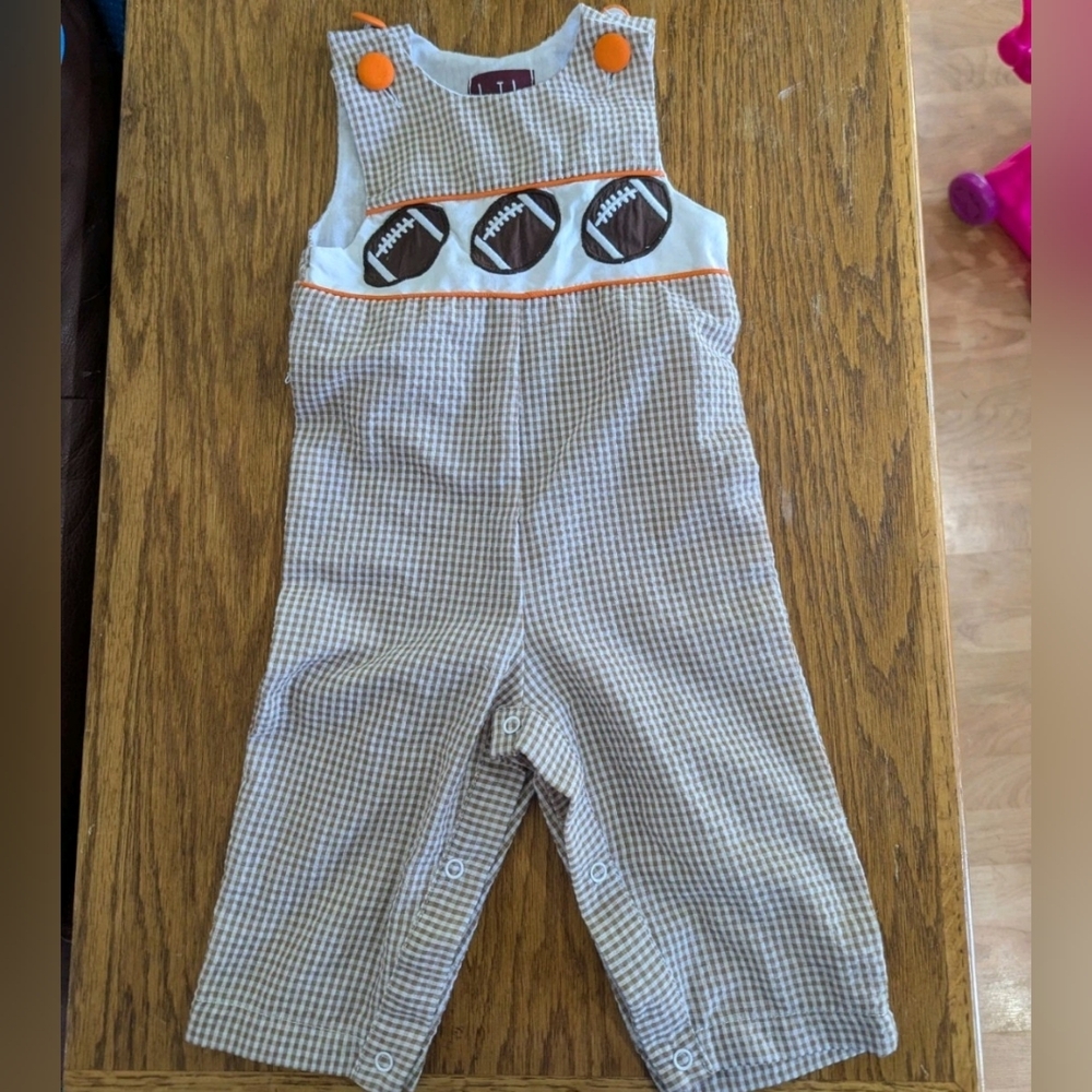 Football-Themed Lil Cactus Overalls 3-6m